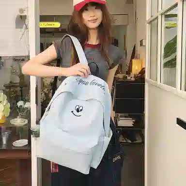 泰格奴 涂鸦通勤旅行小清新轻便高颜值大容量背包初中高中大学生上课百搭书包 尼龙 双肩包 男女同款情侣款 米白色/浅蓝色/藏青色/黑色