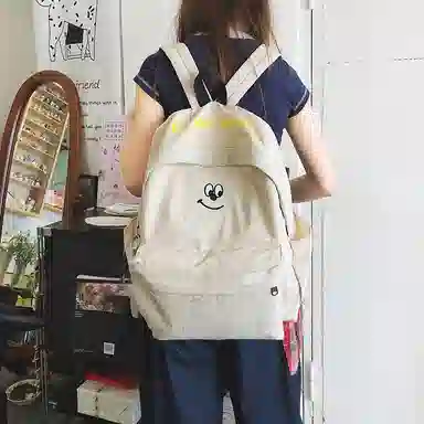 泰格奴 涂鸦通勤旅行小清新轻便高颜值大容量背包初中高中大学生上课百搭书包 尼龙 双肩包 男女同款情侣款 米白色/浅蓝色/藏青色/黑色