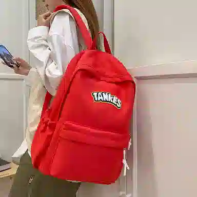 泰格奴 高颜值时尚复古简约百搭个性潮酷学院风通勤大容量轻便 尼龙 双肩包 男女同款情侣款 乳白色/黑色/红色/黄色