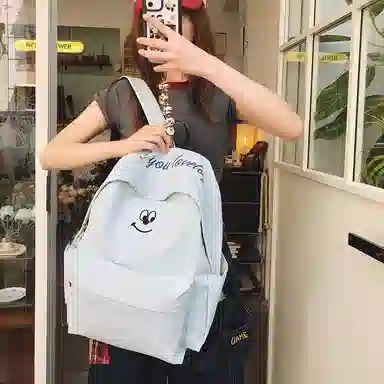 泰格奴 涂鸦通勤旅行小清新轻便高颜值大容量背包初中高中大学生上课百搭书包 尼龙 双肩包 男女同款情侣款 米白色/浅蓝色/藏青色/黑色