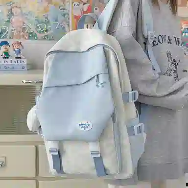 泰格奴 撞色系轻便百搭背包气质高级感潮流时尚初中高中大学生上课书包 尼龙 双肩包 男女同款情侣款 粉色/黄色/蓝色/绿色/黑色