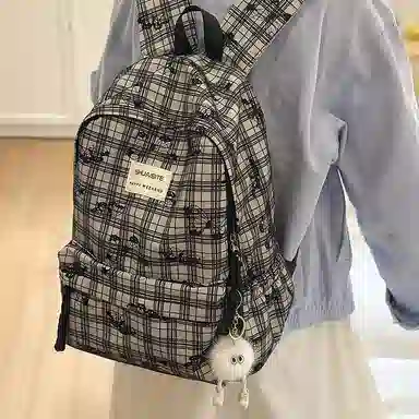 泰格奴 字母印花轻便简约国风大容量运动耐磨背包初中生高中生大学生上课百搭书包 涤纶 双肩包 女款 白色/浅灰色/黑色