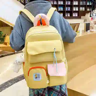 泰格奴 撞色系轻便百搭个性气质高级感潮流时尚初中高中大学生上课书包 尼龙 组合装 男女同款情侣款 多色