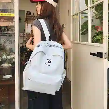 泰格奴 涂鸦通勤旅行小清新轻便高颜值大容量背包初中高中大学生上课百搭书包 尼龙 双肩包 男女同款情侣款 米白色/浅蓝色/藏青色/黑色