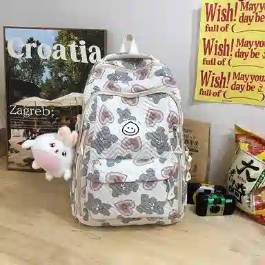 泰格奴 小清新休闲高颜值精美潮版韩版背包初中生高中生大学生上课百搭书包 尼龙 双肩包 男女同款情侣款 粉红色/蓝色/灰色/黑色