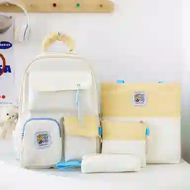 泰格奴 撞色系轻便百搭个性气质高级感潮流时尚初中高中大学生上课书包 尼龙 组合装 男女同款情侣款 多色