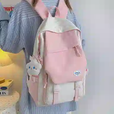 泰格奴 撞色系轻便百搭背包气质高级感潮流时尚初中高中大学生上课书包 尼龙 双肩包 男女同款情侣款 粉色/黄色/蓝色/绿色/黑色