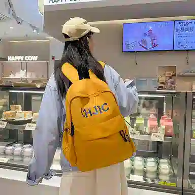 泰格奴 小清新休闲高颜值精美潮版韩版背包初中生高中生大学生上课百搭 尼龙 双肩包 男女同款情侣款 黑色/红色/黄色/蓝色