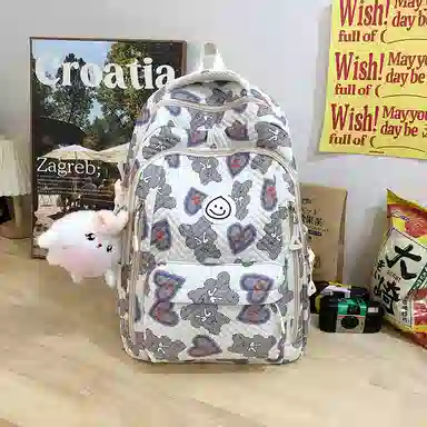 泰格奴 小清新休闲高颜值精美潮版韩版背包初中生高中生大学生上课百搭书包 尼龙 双肩包 男女同款情侣款 粉红色/蓝色/灰色/黑色