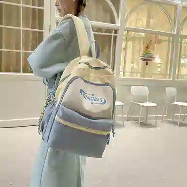 泰格奴 撞色系轻便百搭背包气质高级感潮流时尚初中高中大学生上课书包 尼龙 双肩包 男女同款情侣款 粉色/蓝色/红色/棕色