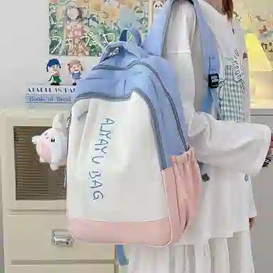 泰格奴 撞色系轻便百搭背包气质高级感潮流时尚初中高中大学生上课书包 尼龙 双肩包 男女同款情侣款 卡其色/粉色/蓝色/绿色/黑色