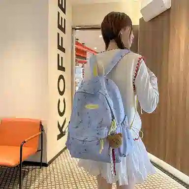 泰格奴 小清新休闲高颜值精美潮版韩版背包初高中生大学生上课百搭书包 尼龙 双肩包 男女同款情侣款 米白色/黑色/黄色/蓝色