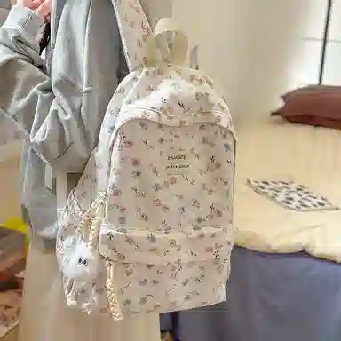 泰格奴 字母印花轻便简约国风大容量运动耐磨背包初中生高中生大学生上课百搭书包 涤纶 双肩包 女款 白色/浅灰色/黑色