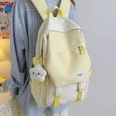 泰格奴 撞色系轻便百搭背包气质高级感潮流时尚初中高中大学生上课书包 尼龙 双肩包 男女同款情侣款 粉色/黄色/蓝色/绿色/黑色