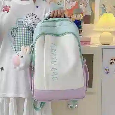 泰格奴 撞色系轻便百搭背包气质高级感潮流时尚初中高中大学生上课书包 尼龙 双肩包 男女同款情侣款 卡其色/粉色/蓝色/绿色/黑色