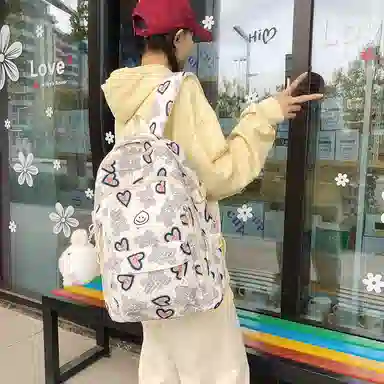 泰格奴 小清新休闲高颜值精美潮版韩版背包初中生高中生大学生上课百搭书包 尼龙 双肩包 男女同款情侣款 粉红色/蓝色/灰色/黑色