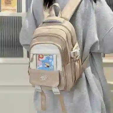 泰格奴 时尚百搭休闲通勤旅行个性风格独特背包初中生高中生大学生上课百搭书包 尼龙 双肩包 男女同款情侣款 卡其色蓝色黑色红色黄色