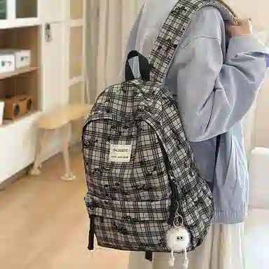 泰格奴 字母印花轻便简约国风大容量运动耐磨背包初中生高中生大学生上课百搭书包 涤纶 双肩包 女款 白色/浅灰色/黑色