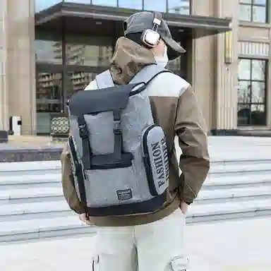 泰格奴 工装机能背包潮酷高颜值精美配色韩版街头旅行运动初高中生大学生书包 牛津布 双肩包 常规 男款 灰色/黑色