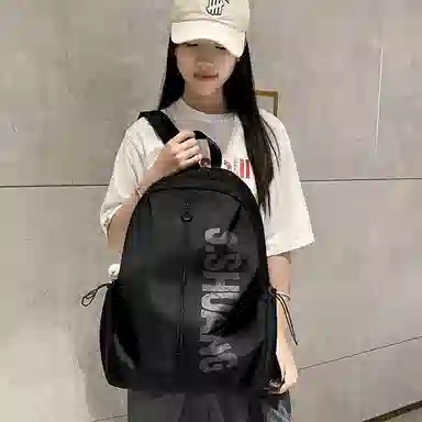泰格奴 小清新休闲高颜值精美潮版韩版背包初高中生大学上课百搭 尼龙 双肩包 男女同款情侣款 米白色/黑色