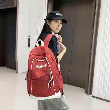 泰格奴 纯色字母休闲百搭高颜值精美配色质感旅行潮流初高中大学生上课书包 尼龙 双肩包 男女同款情侣款 白色/绿色/黑色/粉红色/酒红色