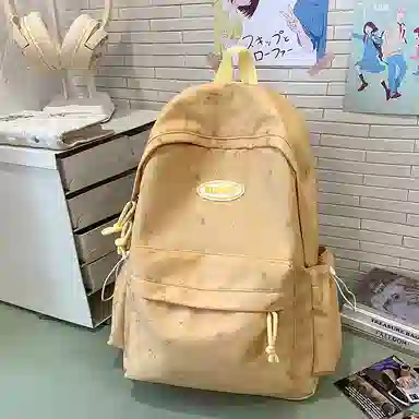 泰格奴 小清新休闲高颜值精美潮版韩版背包初高中生大学生上课百搭书包 尼龙 双肩包 男女同款情侣款 米白色/黑色/黄色/蓝色