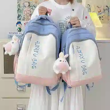 泰格奴 撞色系轻便百搭背包气质高级感潮流时尚初中高中大学生上课书包 尼龙 双肩包 男女同款情侣款 卡其色/粉色/蓝色/绿色/黑色