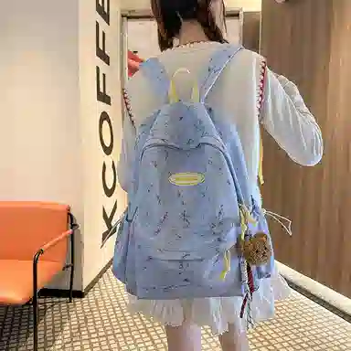 泰格奴 小清新休闲高颜值精美潮版韩版背包初高中生大学生上课百搭书包 尼龙 双肩包 男女同款情侣款 米白色/黑色/黄色/蓝色