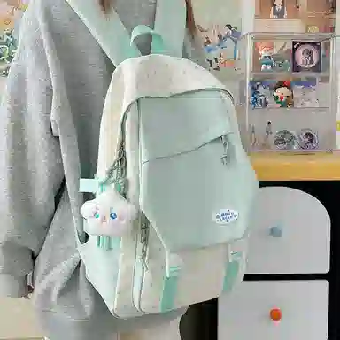 泰格奴 撞色系轻便百搭背包气质高级感潮流时尚初中高中大学生上课书包 尼龙 双肩包 男女同款情侣款 粉色/黄色/蓝色/绿色/黑色