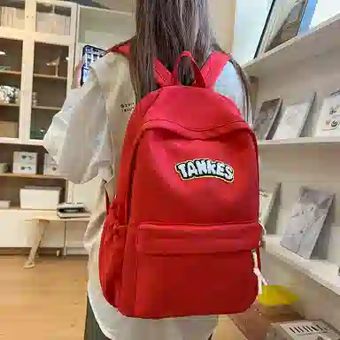 泰格奴 高颜值时尚复古简约百搭个性潮酷学院风通勤大容量轻便 尼龙 双肩包 男女同款情侣款 乳白色/黑色/红色/黄色