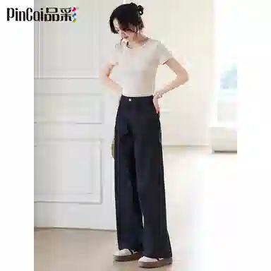 品彩 美式潮流复古高腰直筒阔腿裤时尚百搭休闲长裤牛仔裤 女款