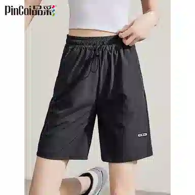 品彩 纯色抽绳系带五分裤时尚宽松显瘦百搭裤子休闲短裤 女款