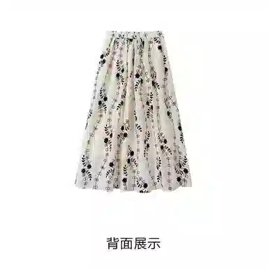 品彩 雪纺高腰印花优雅印花大摆伞裙休闲长裙 女款 白色