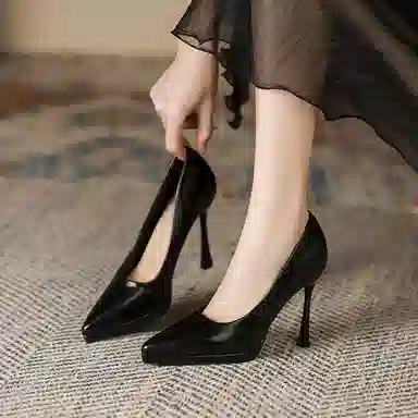兰缪 超纤皮 时尚简约气质优雅百搭不累脚 细跟 高跟鞋 女