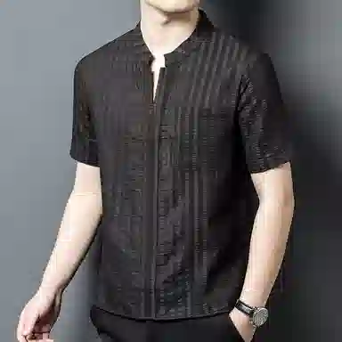 MH V-Neck Striped Silk T-Shirt