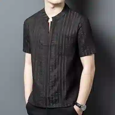 MH V-Neck Striped Silk T-Shirt