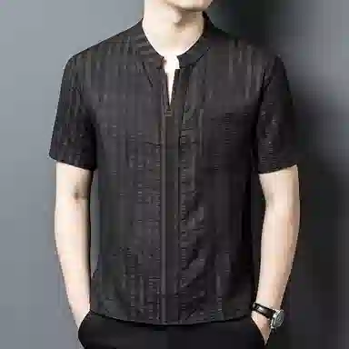 MH V-Neck Striped Silk T-Shirt