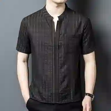 MH V-Neck Striped Silk T-Shirt