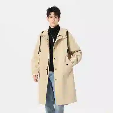 加荣 风衣男宽松休闲上衣高级感中长款英伦风大衣男春秋青少年连帽开衫披风秋冬季加棉加厚男装秋季潮牌户外男款斗篷防风外套 男女同款