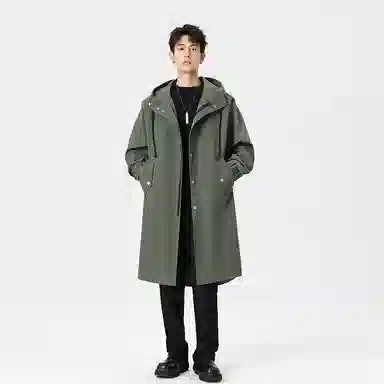 加荣 风衣男宽松休闲上衣高级感中长款英伦风大衣男春秋青少年连帽开衫披风秋冬季加棉加厚男装秋季潮牌户外男款斗篷防风外套 男女同款