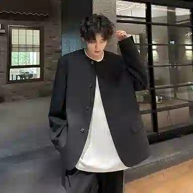 加荣 无领垫肩西装男秋季高级感痞帅小香风休闲西服男装简约中山装男百搭上衣夹克男款潮牌时尚设计感外套 男女同款