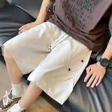 加荣 夏季薄款透气凉感冰丝褶皱设计五分裤潮牌痞帅高街青少年工装短裤 男女同款