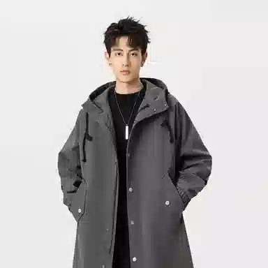 加荣 风衣男宽松休闲上衣高级感中长款英伦风大衣男春秋青少年连帽开衫披风秋冬季加棉加厚男装秋季潮牌户外男款斗篷防风外套 男女同款