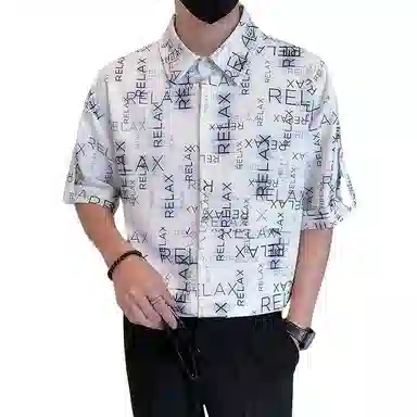 加荣 冰丝垂感透气速干花潮牌字母满印短袖衬衣夏季薄款韩版小众高级感商务时尚潮流百搭翻领衬衫 男女同款