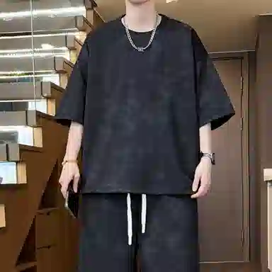 加荣 扎染青少年帅气学生复古高级感时尚初夏穿搭宽松直筒阔腿圆领短袖短裤休闲运动套装 男女同款