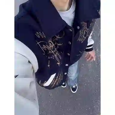 悍戈 美式复古高街痞帅风多元素拼接棒球服外套夹克 男女同款