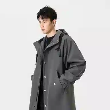 加荣 风衣男宽松休闲上衣高级感中长款英伦风大衣男春秋青少年连帽开衫披风秋冬季加棉加厚男装秋季潮牌户外男款斗篷防风外套 男女同款