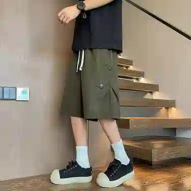 加荣 夏季薄款透气凉感冰丝褶皱设计五分裤潮牌痞帅高街青少年工装短裤 男女同款