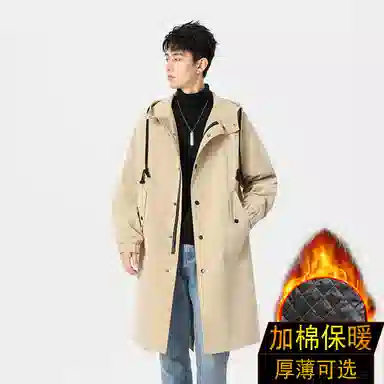 加荣 风衣男宽松休闲上衣高级感中长款英伦风大衣男春秋青少年连帽开衫披风秋冬季加棉加厚男装秋季潮牌户外男款斗篷防风外套 男女同款