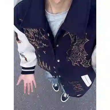 悍戈 美式复古高街痞帅风多元素拼接棒球服外套夹克 男女同款